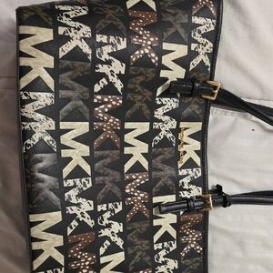 Michael Kors Black and Brown Monogram Tote Very Good